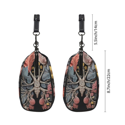 Botanical anatomy purse, dark floral kisslock bag, vintage frame handbag
