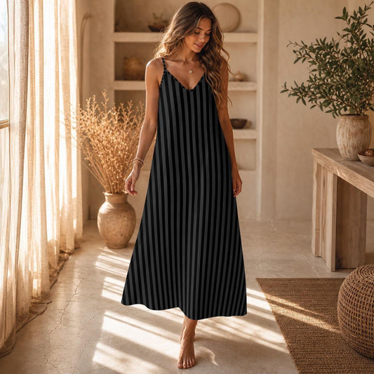 Black Striped Witchy Maxi Slip Dress A-Line Cami