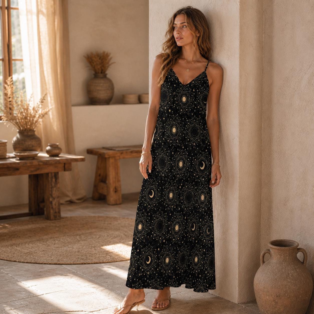 Celestial Stars Maxi Dress Witchy Dark Cottagecore