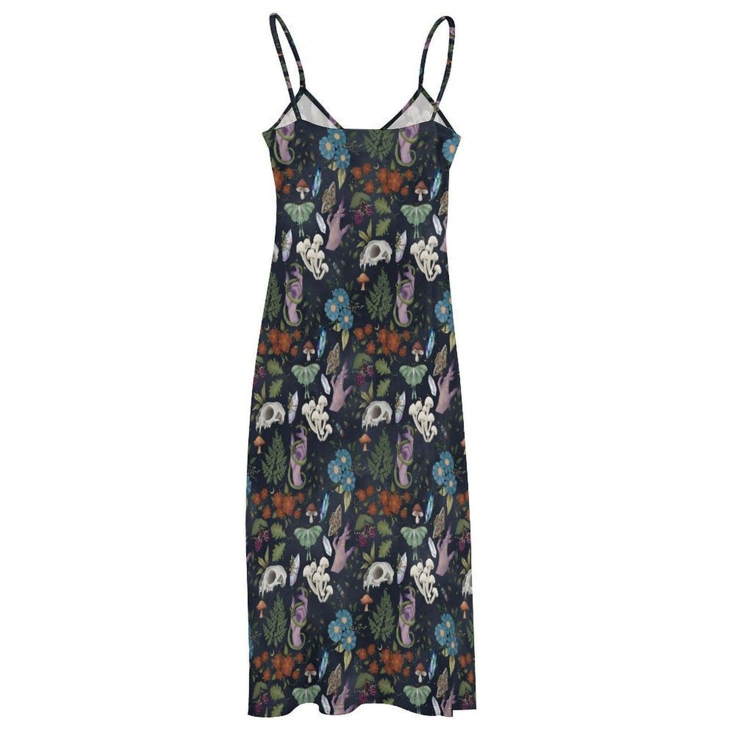 Woodland Maxi Dress, Fairycore Boho Floral Sundress, Dark Cottagecore Ankle-Length Style