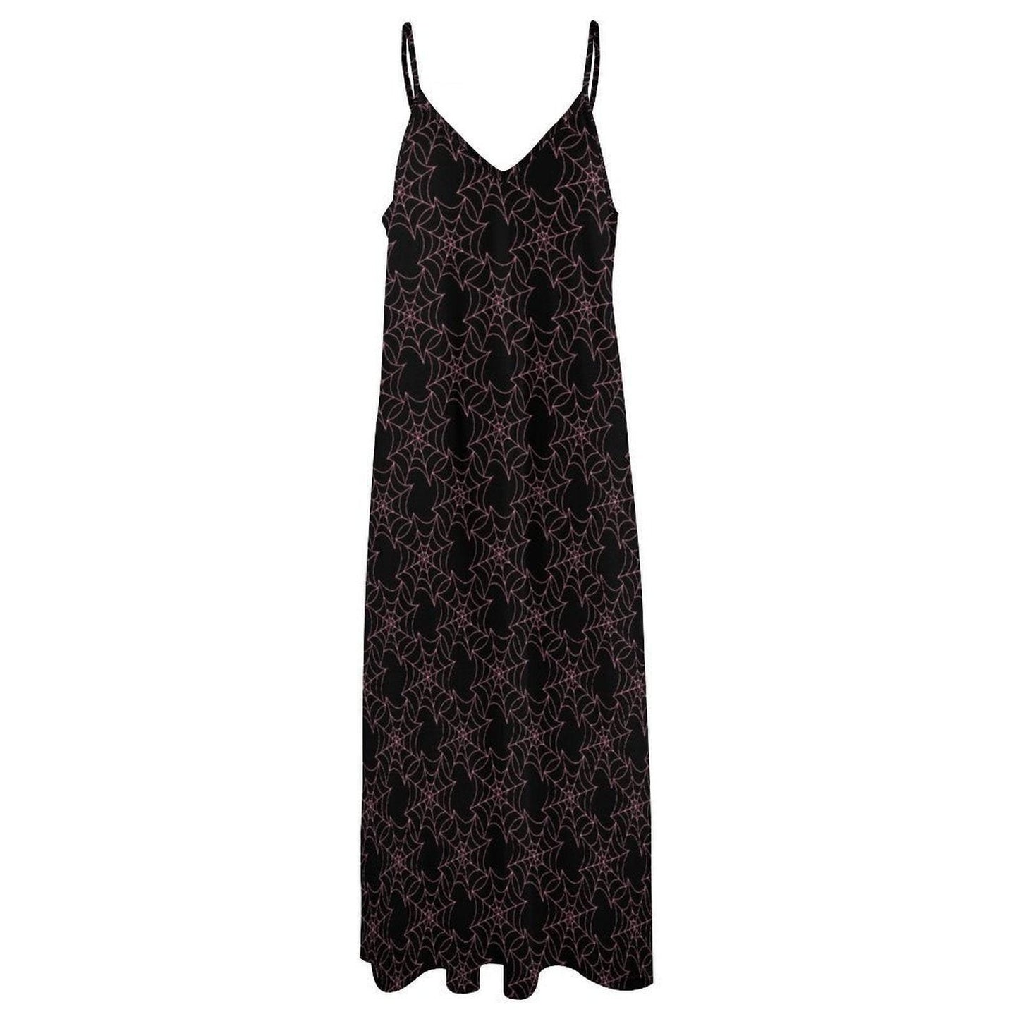 Spider Web Cami Dress for Halloween, Gothic Maxi Slip in Black