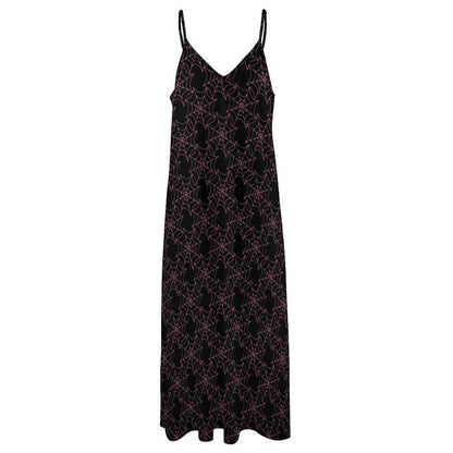Spider Web Cami Dress for Halloween, Gothic Maxi Slip in Black