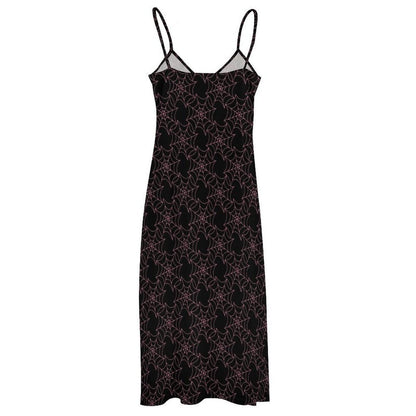 Spider Web Cami Dress for Halloween, Gothic Maxi Slip in Black