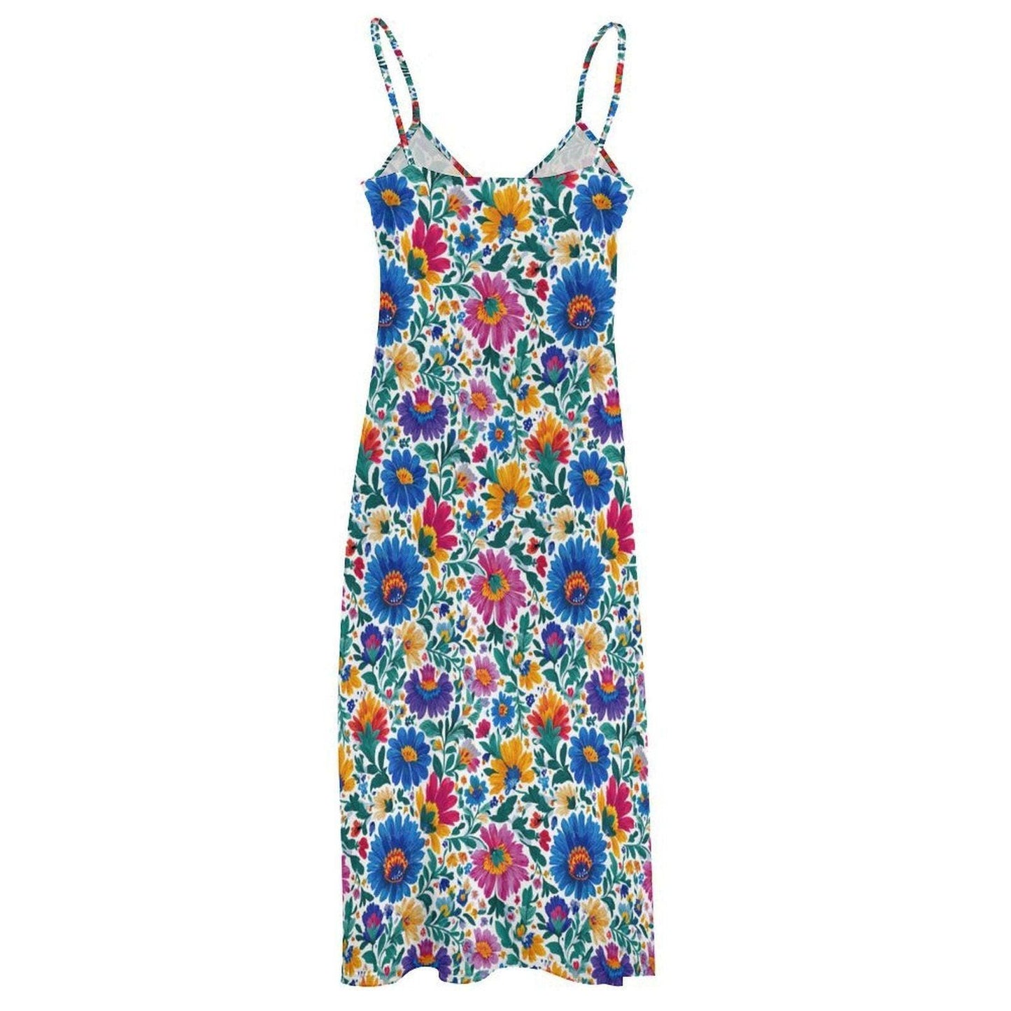 Boho Floral Maxi Dress Colorful Wildflower Sundress for Vacation