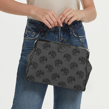Dragon Kiss Lock Purse, Fantasy Gothic Handbag, Gray Mythical Creature Bag