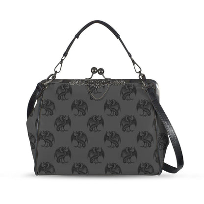 Dragon Kiss Lock Purse, Fantasy Gothic Handbag, Gray Mythical Creature Bag