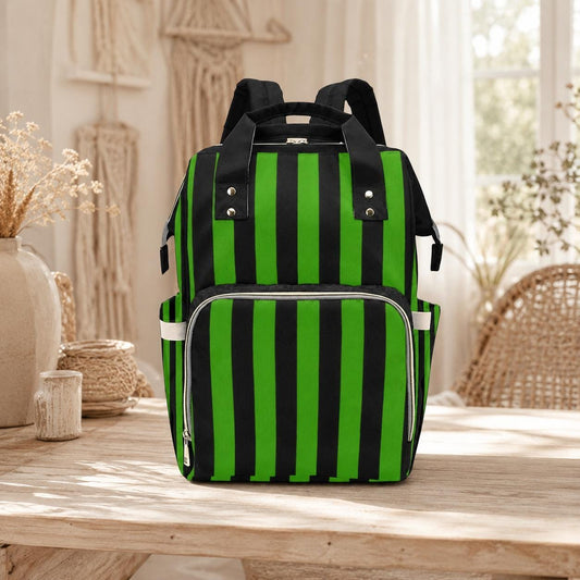 Striped Diaper Bag Backpack, Green Black Baby Travel Bag, Mom Stroller Organizer