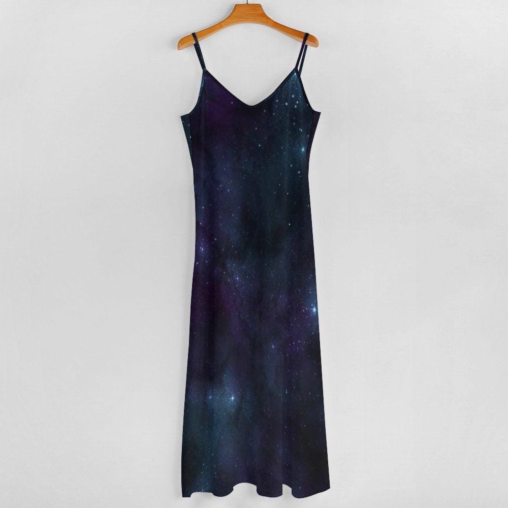 Starfield Maxi Dress, Navy Galaxy Slip, Cosmic Vacation Sundress