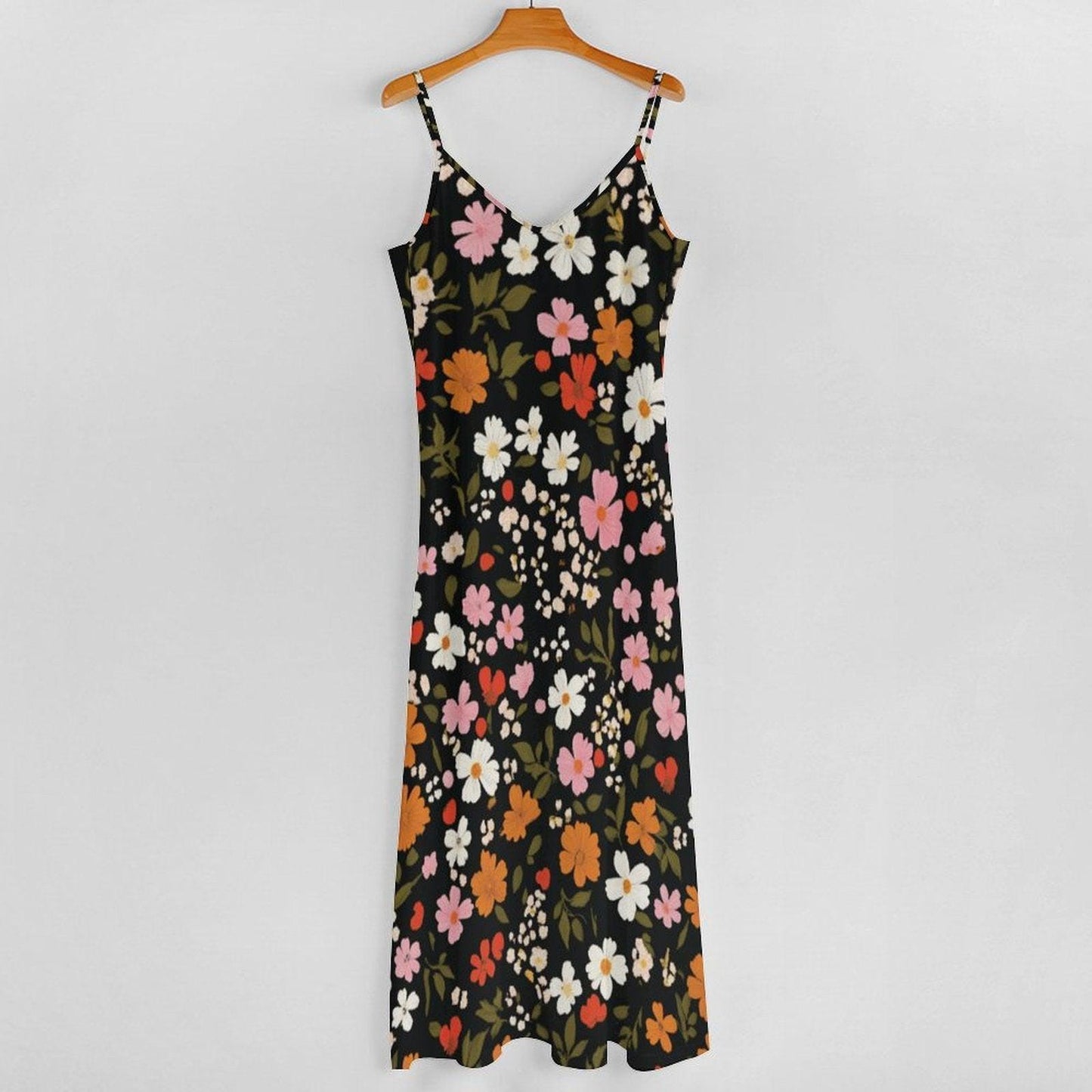 Black Floral Maxi Dress, Boho Sundress for Women, Cottagecore Summer Vacation Outfit