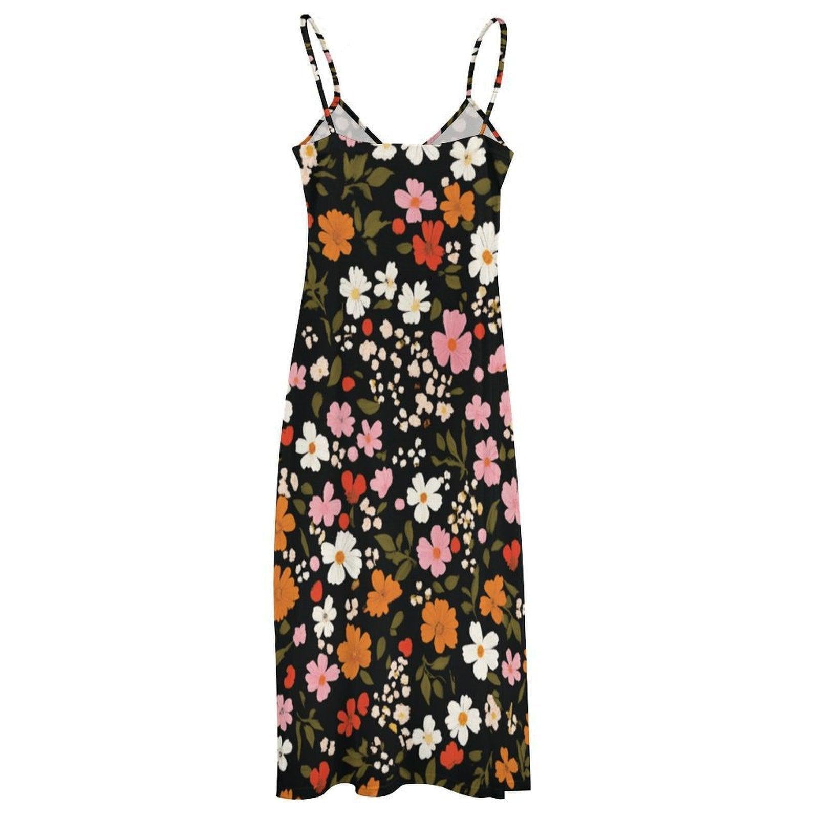 Black Floral Maxi Dress, Boho Sundress for Women, Cottagecore Summer Vacation Outfit