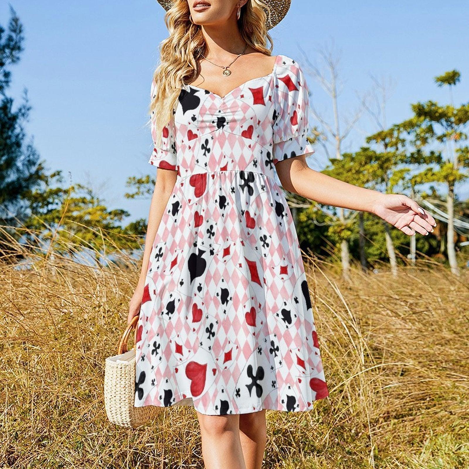 Pink Wonderland Midi Dress, Card Suit Sweetheart Dress, Queen Hearts Tea Party Dress