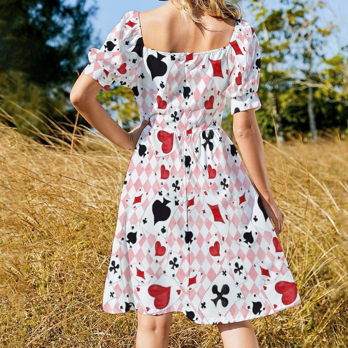 Pink Wonderland Midi Dress, Card Suit Sweetheart Dress, Queen Hearts Tea Party Dress