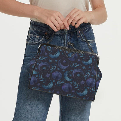 Moon Phase Kiss Lock Purse, Celestial Handbag, Starry Night Crossbody Bag