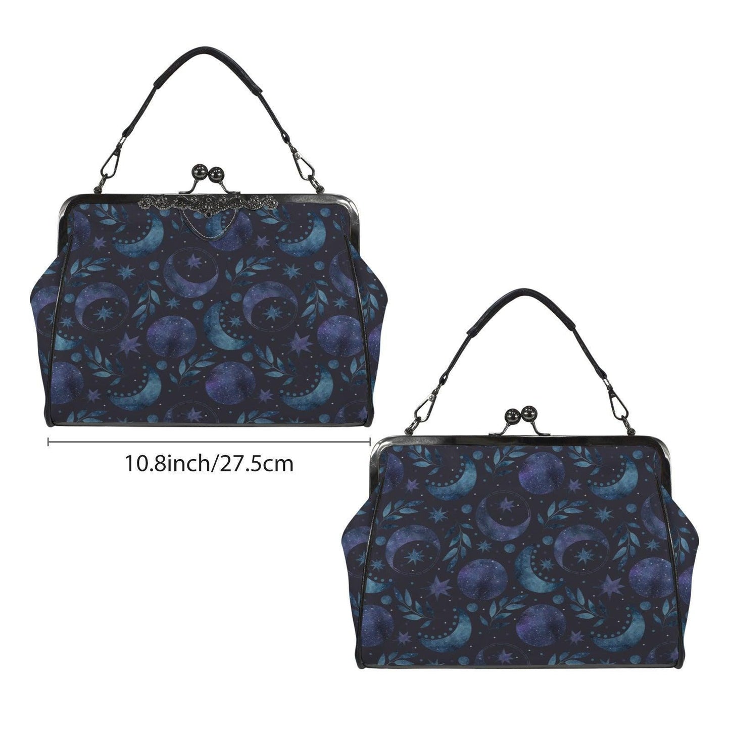 Moon Phase Kiss Lock Purse, Celestial Handbag, Starry Night Crossbody Bag