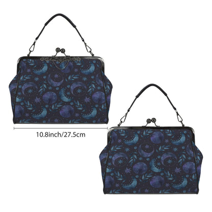 Moon Phase Kiss Lock Purse, Celestial Handbag, Starry Night Crossbody Bag