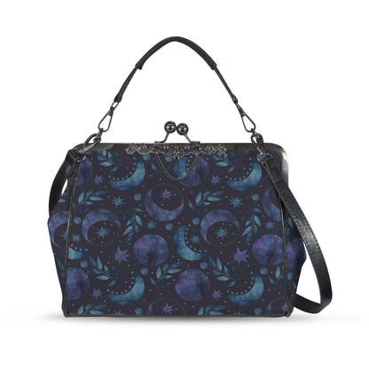 Moon Phase Kiss Lock Purse, Celestial Handbag, Starry Night Crossbody Bag
