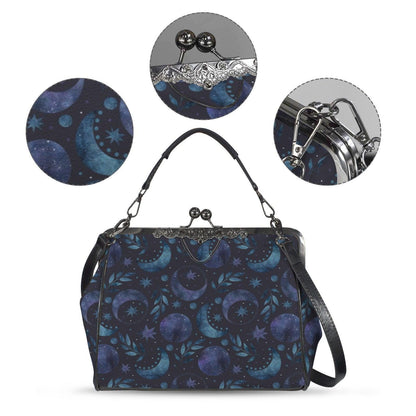 Moon Phase Kiss Lock Purse, Celestial Handbag, Starry Night Crossbody Bag