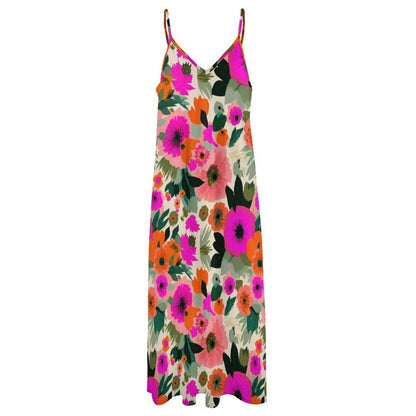 Colorful Floral Maxi Dress, Boho Summer Sundress, Pink Orange Vacation Outfit