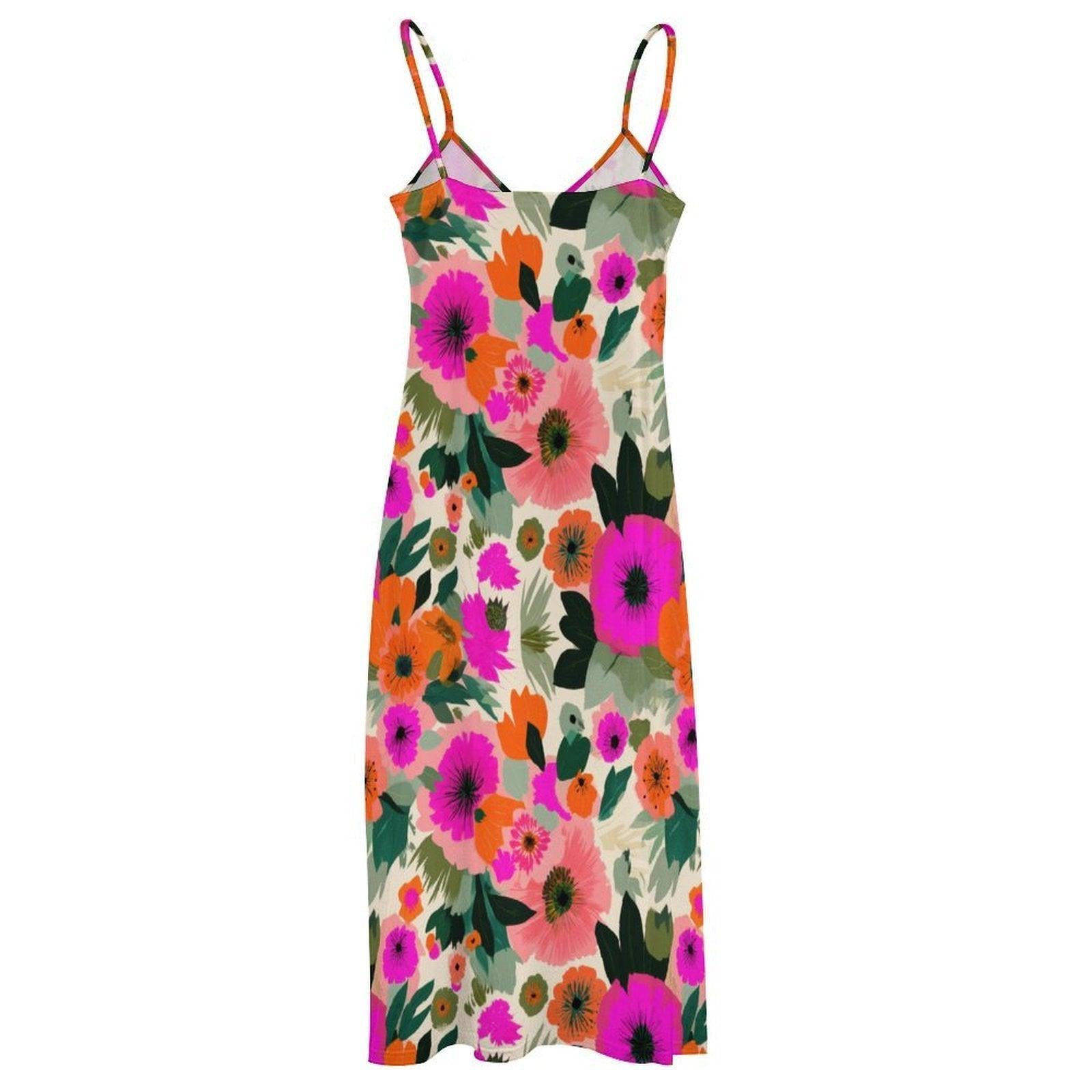 Colorful Floral Maxi Dress, Boho Summer Sundress, Pink Orange Vacation Outfit