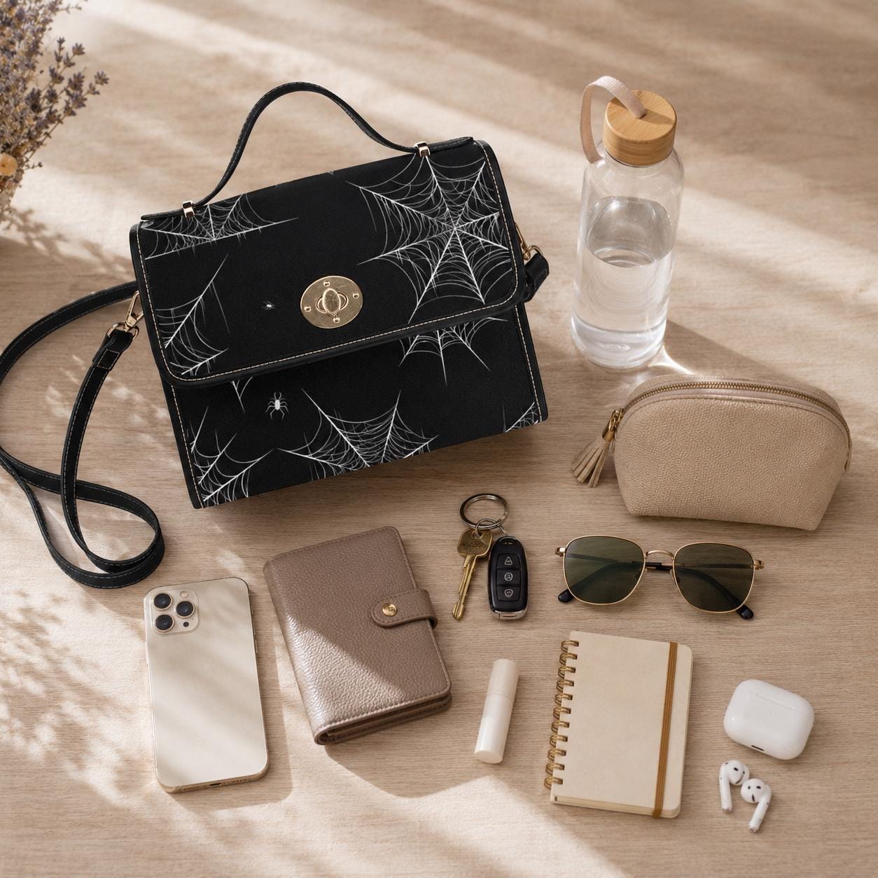 Spiderweb Crossbody Bag, Gothic Halloween Purse, Witchy Web Satchel
