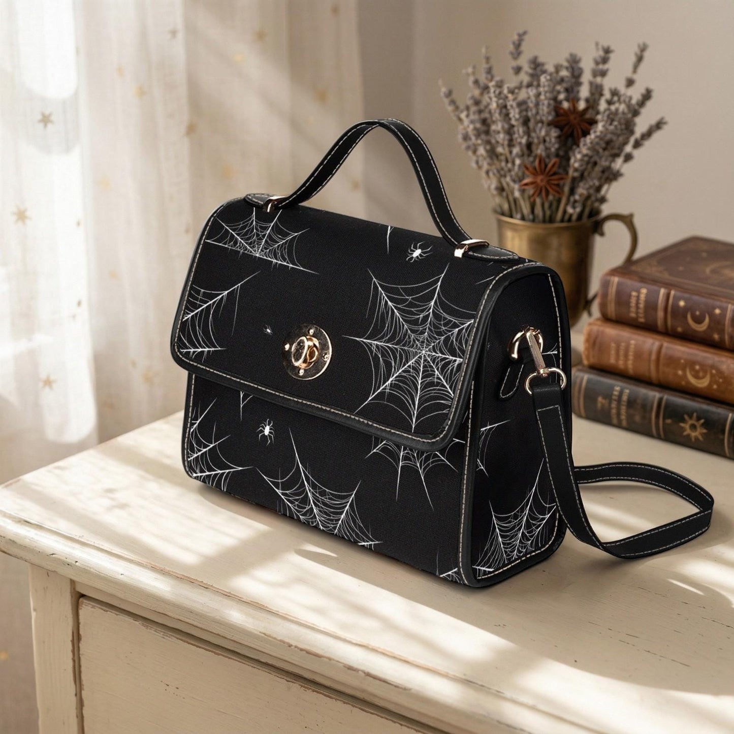 Spiderweb Crossbody Bag, Gothic Halloween Purse, Witchy Web Satchel