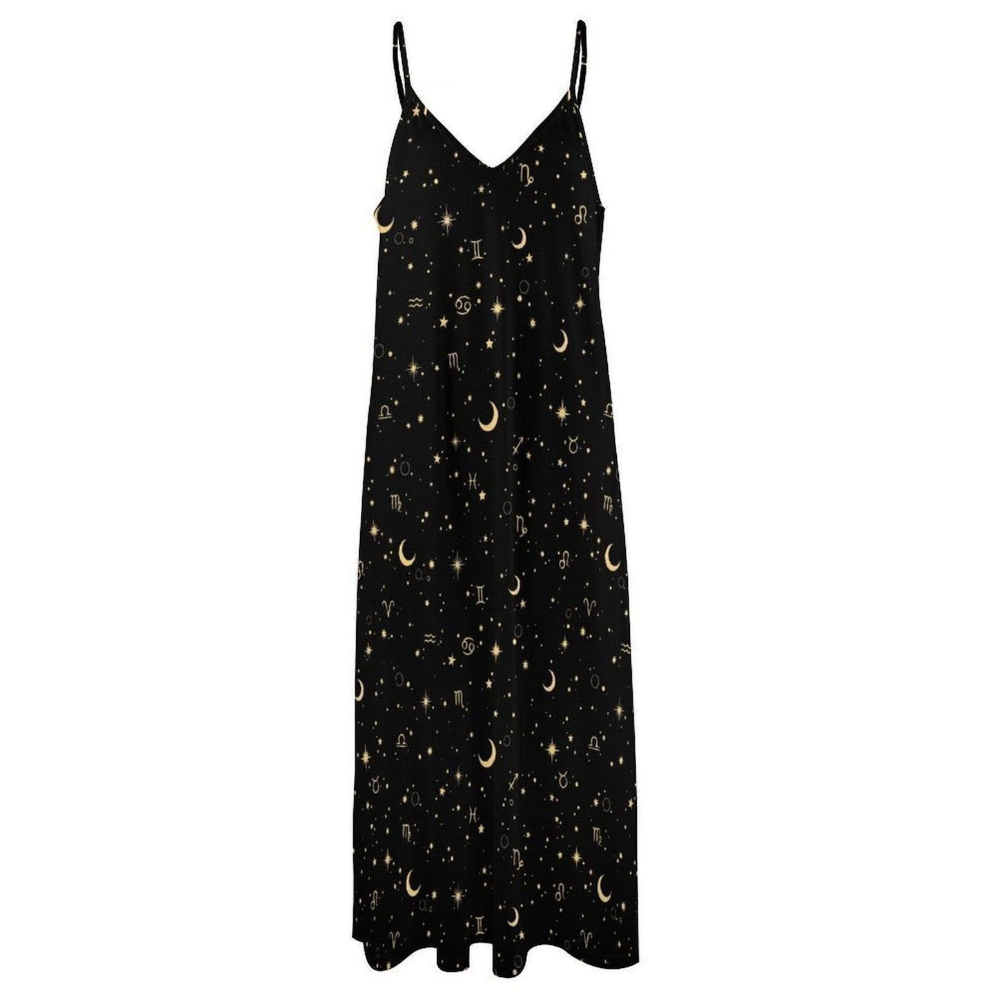 Astrology Maxi Dress, Zodiac Sign Slip Gown, Celestial Moon Star Boho Vacation Dress