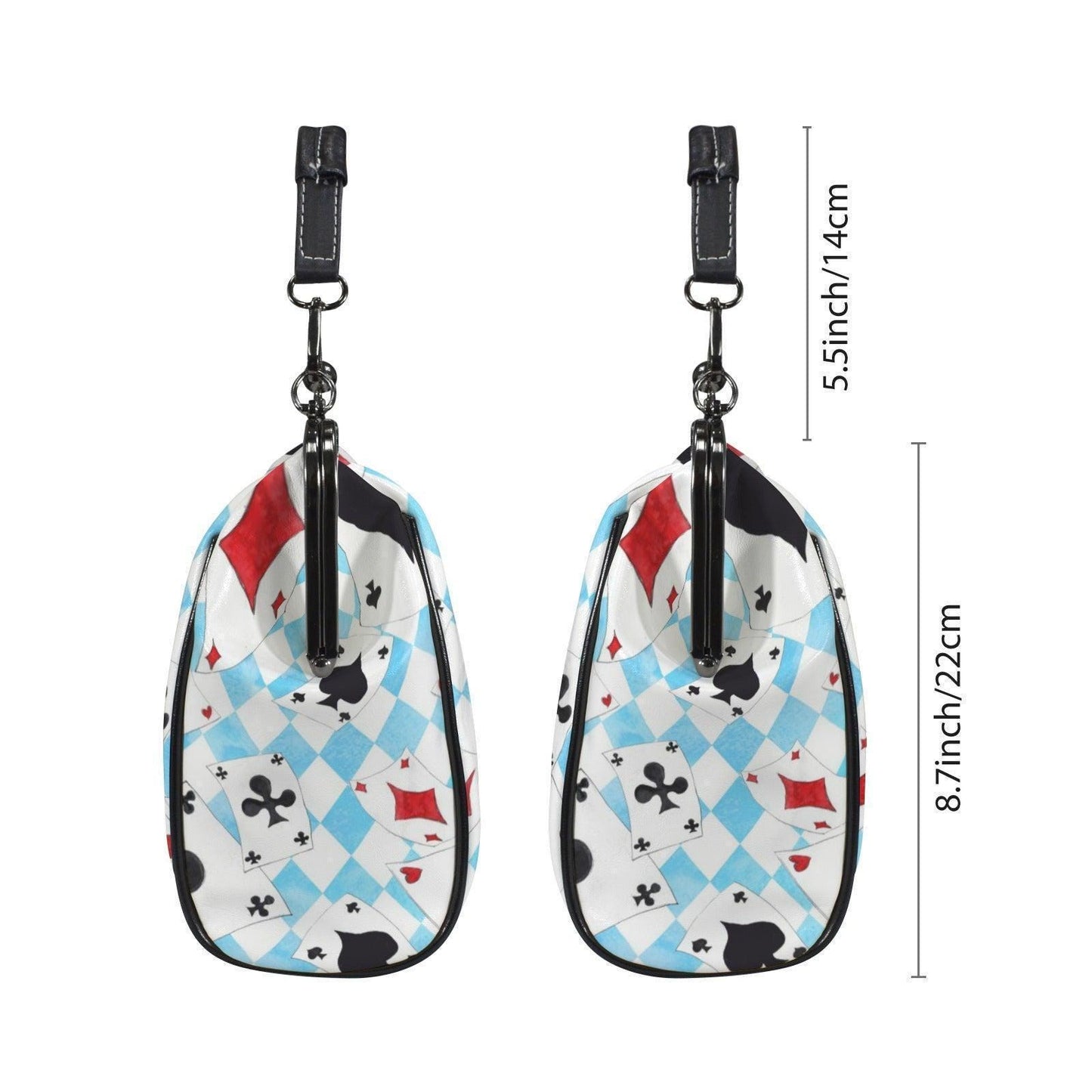 Wonderland Card Suit Kisslock Handbag, Blue Argyle Frame Purse, Tea Party Statement Bag