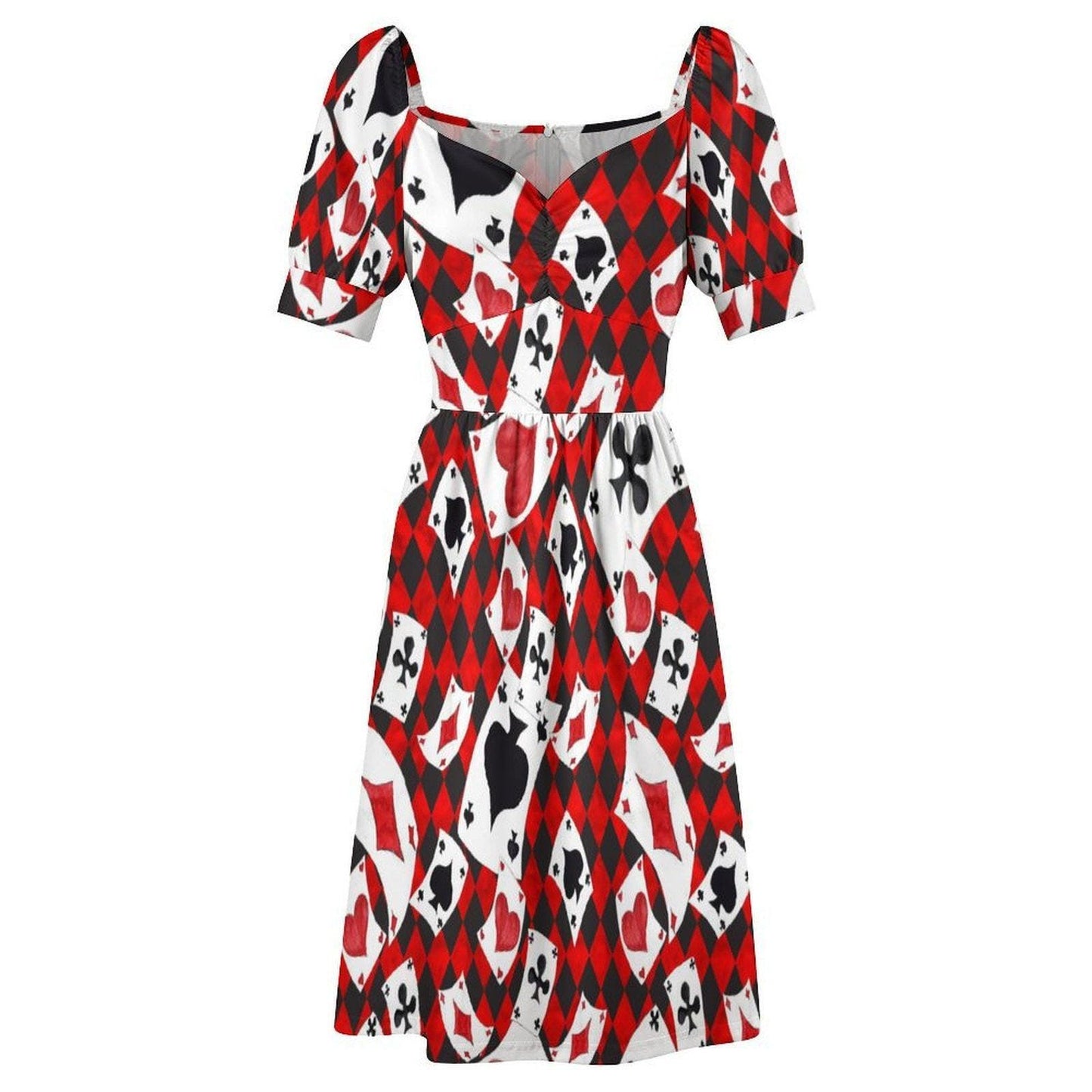 Card suit party dress, Alice inspired puff sleeve, queen of hearts mini dress