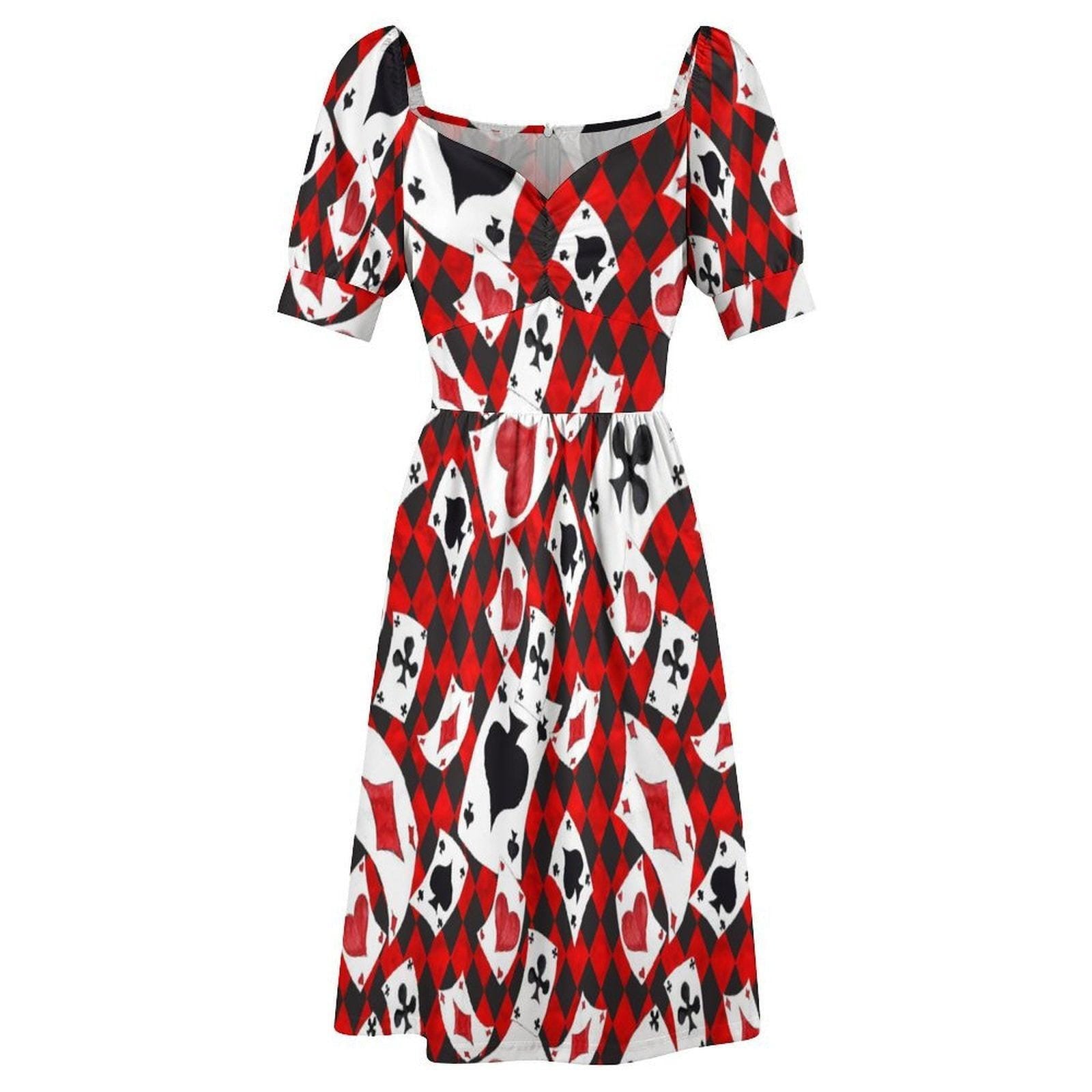 Card suit party dress, Alice inspired puff sleeve, queen of hearts mini dress
