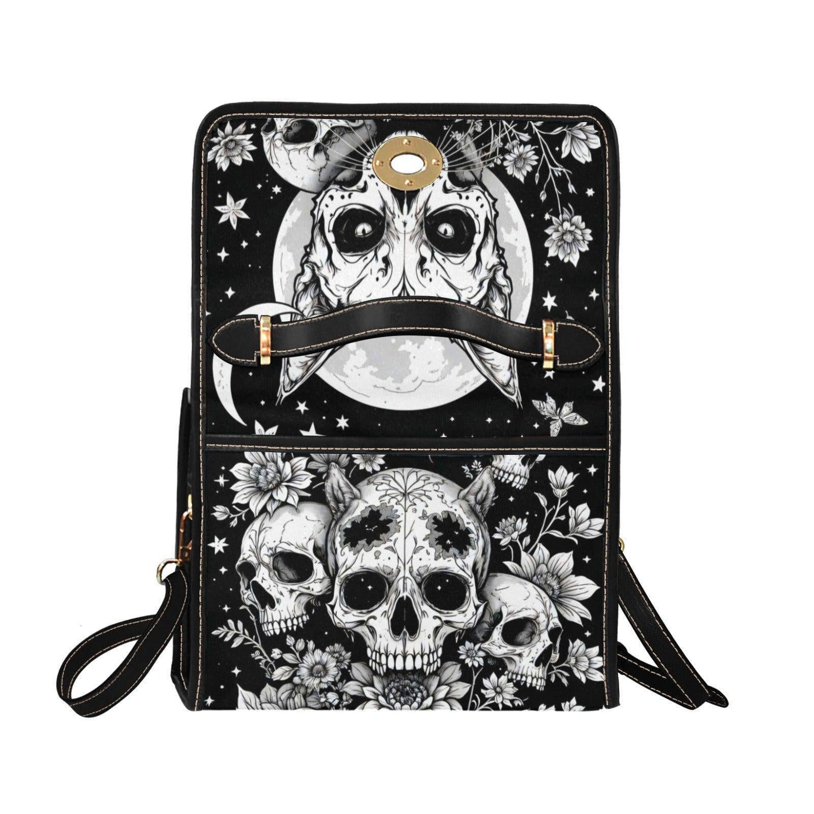 Gothic Skull Purse, Celestial Witch Satchel, Black White Top Handle Handbag