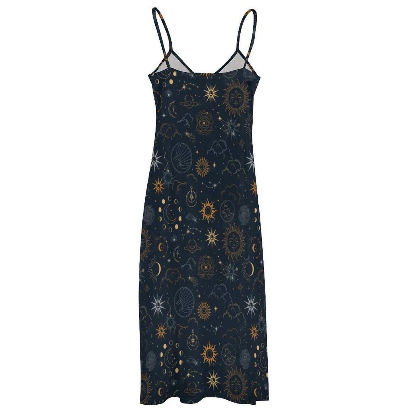Celestial Sun Moon Maxi Dress, Boho Galaxy Festival Gown, Starry Cottagecore Evening Dress