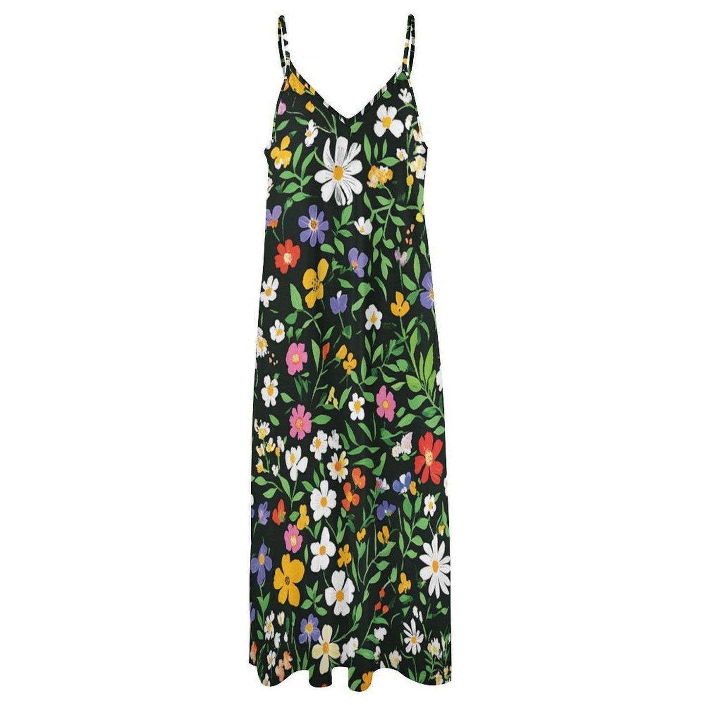 Wildflower Garden Maxi Dress, Green Floral Cottagecore Sundress, Summer Picnic Outfit