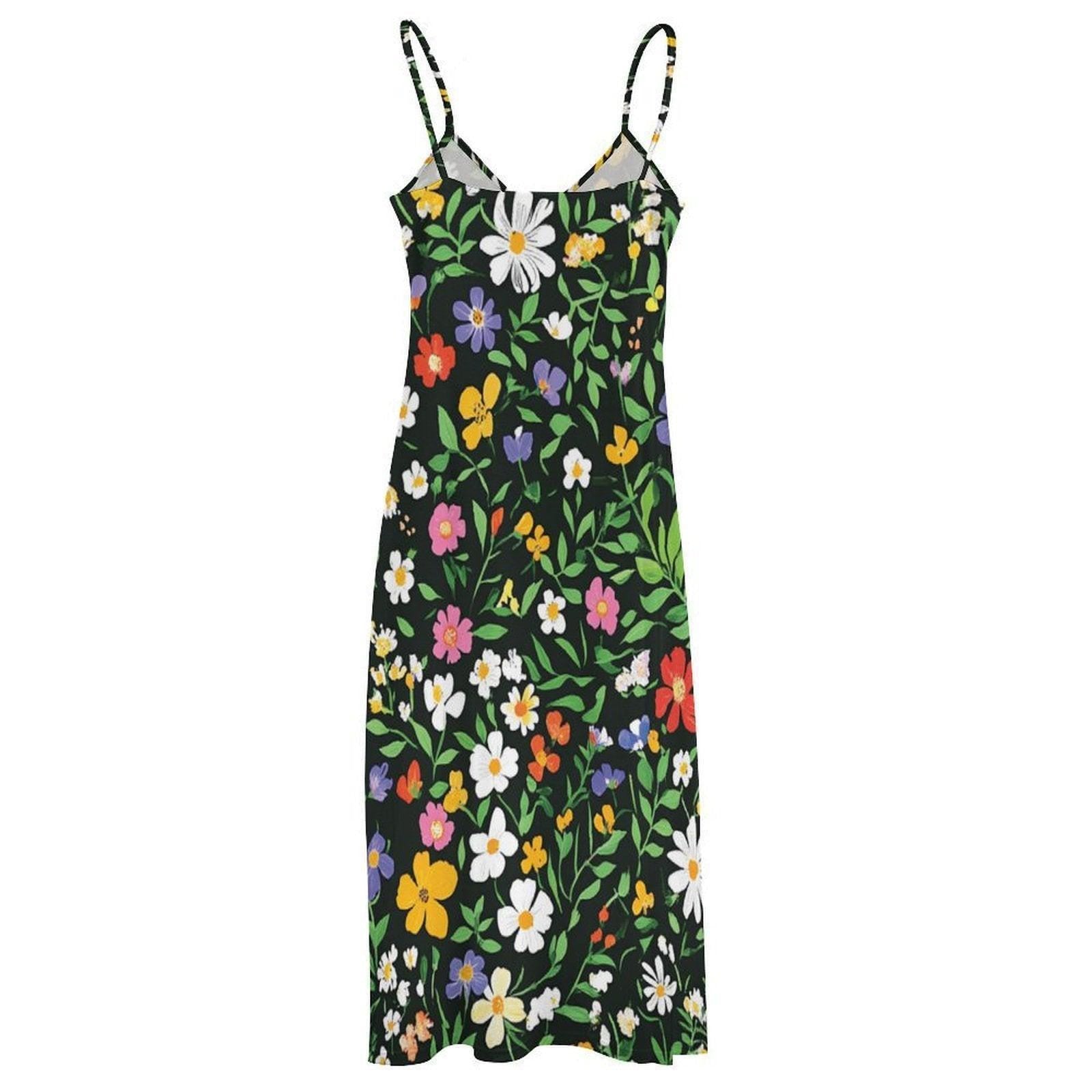 Wildflower Garden Maxi Dress, Green Floral Cottagecore Sundress, Summer Picnic Outfit
