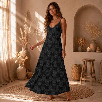 Black Floral Maxi Dress Gothic Rose Slip Dress Dark Romantic Outfit