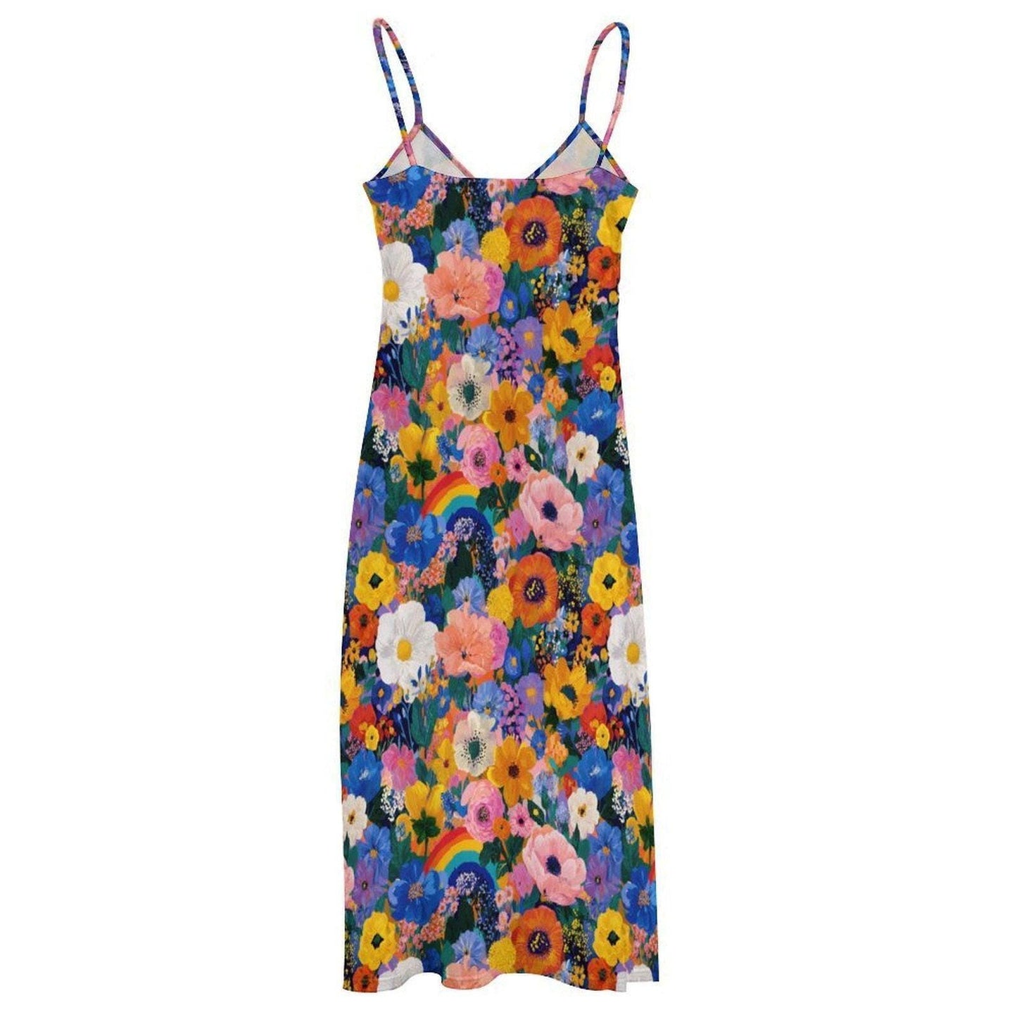 Rainbow Floral Maxi Dress, Colorful Boho Sundress, Garden Party Slip Dress