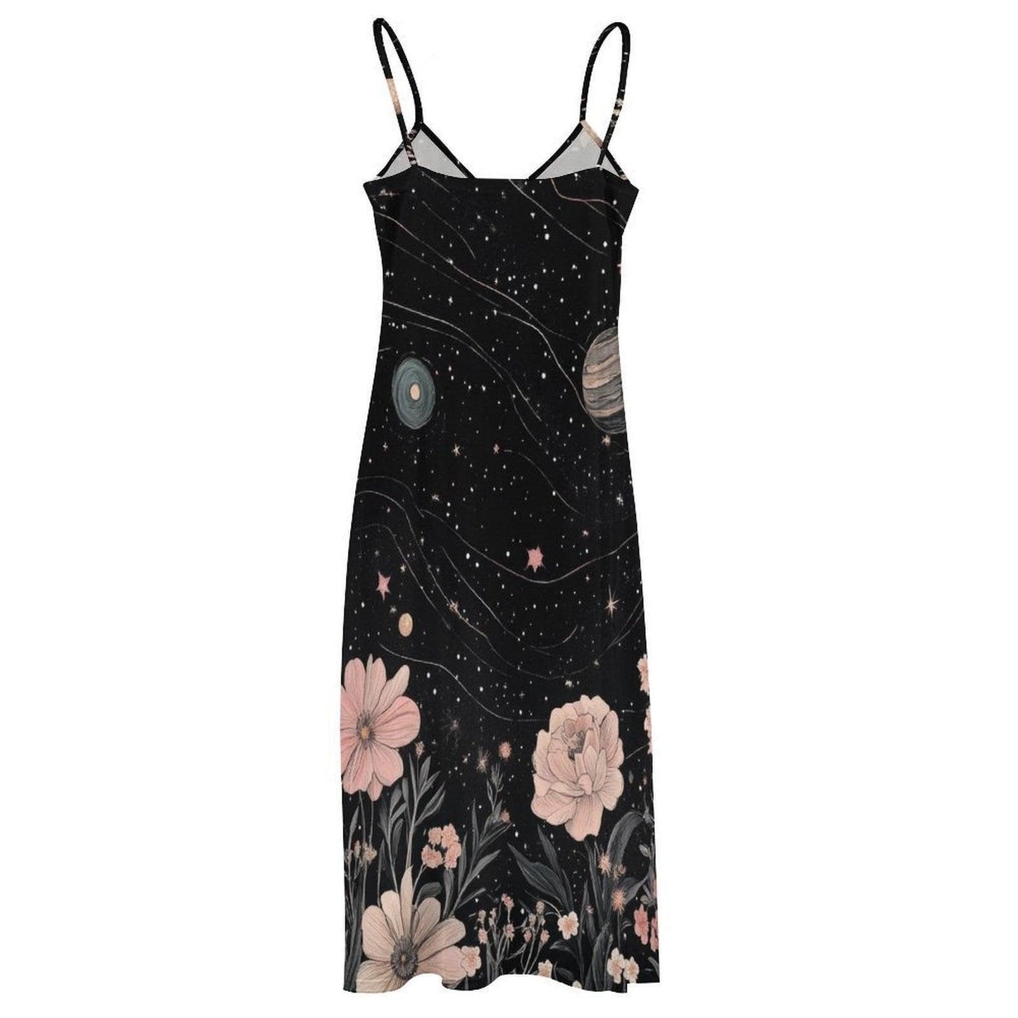 Galaxy Floral Maxi Dress, Celestial Boho Gown, Starry Night Festival Outfit