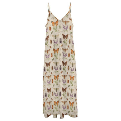Butterfly Maxi Dress, Insect Print Sundress, Botanical Moth Prairie Outfit