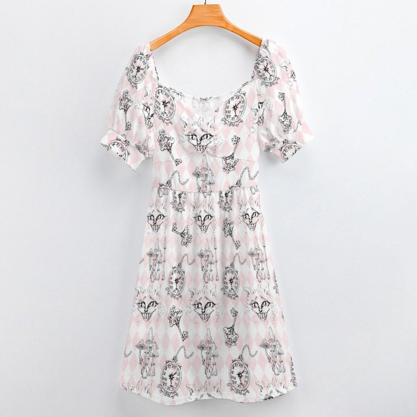 Alice Inspired Midi Dress, Wonderlands Queen of Hearts Tea Party Dress, Storybook Puff Sleeve Fantasy Dress