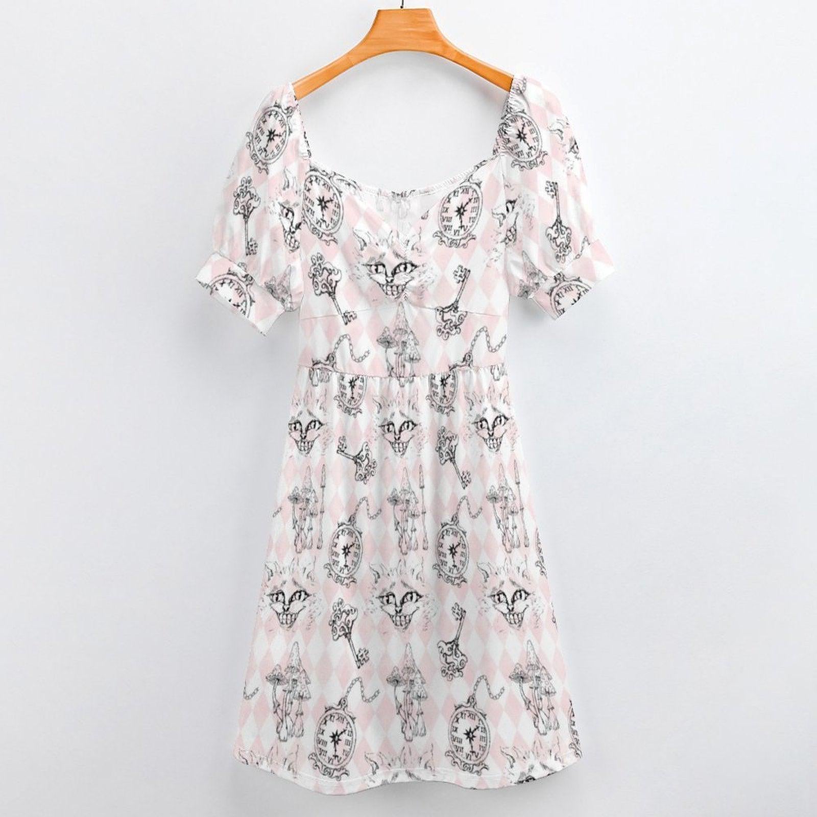 Alice Inspired Midi Dress, Wonderlands Queen of Hearts Tea Party Dress, Storybook Puff Sleeve Fantasy Dress