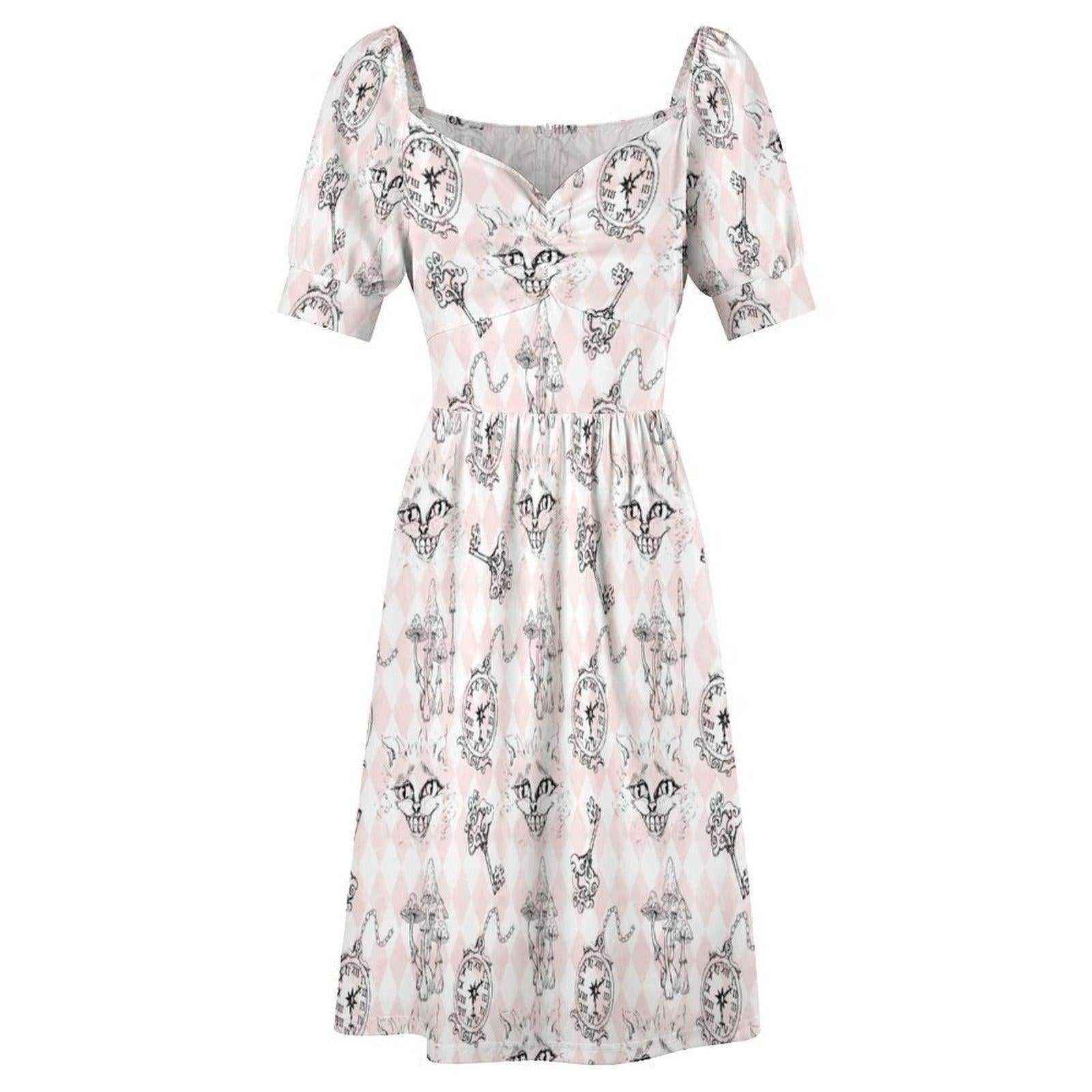 Alice Inspired Midi Dress, Wonderlands Queen of Hearts Tea Party Dress, Storybook Puff Sleeve Fantasy Dress