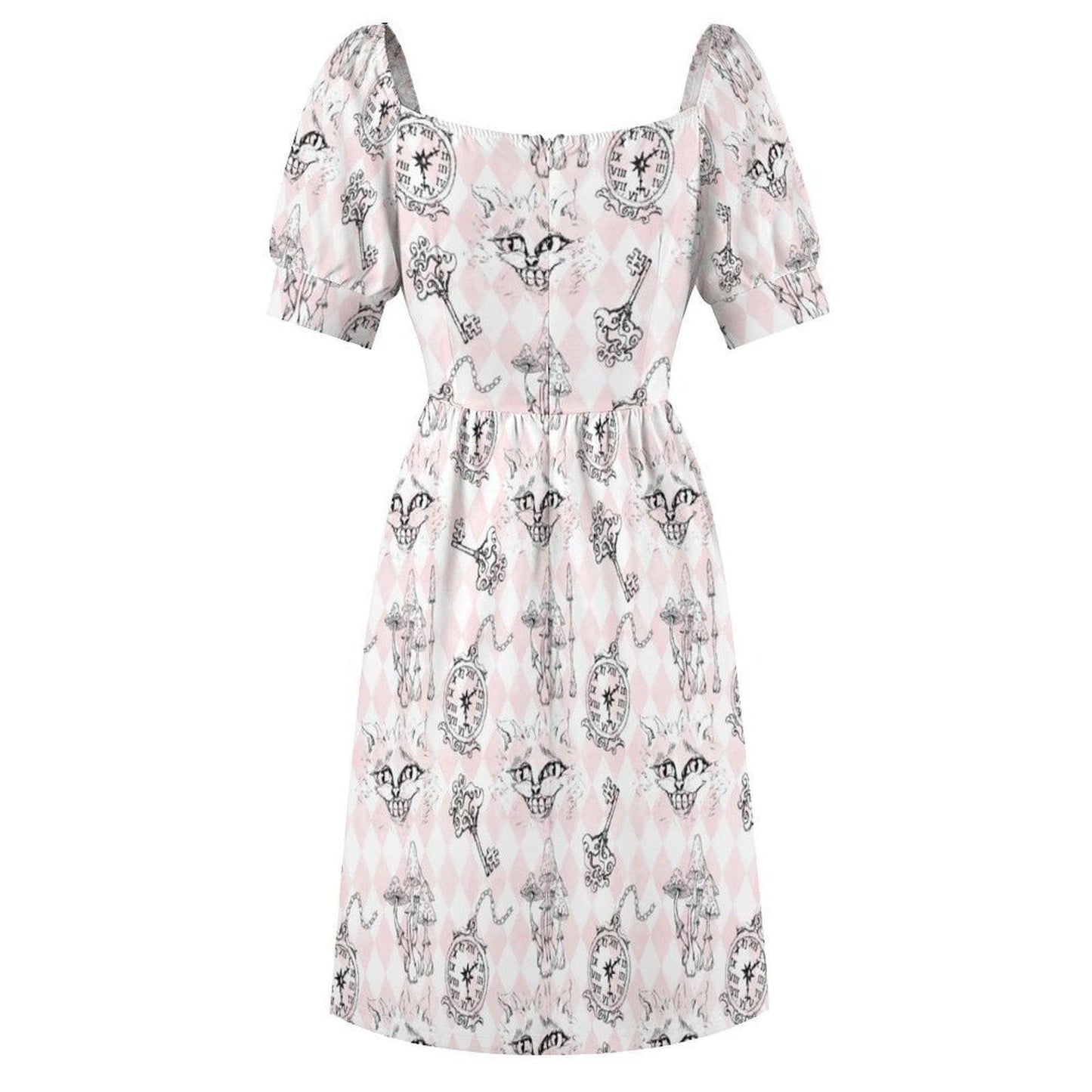 Alice Inspired Midi Dress, Wonderlands Queen of Hearts Tea Party Dress, Storybook Puff Sleeve Fantasy Dress