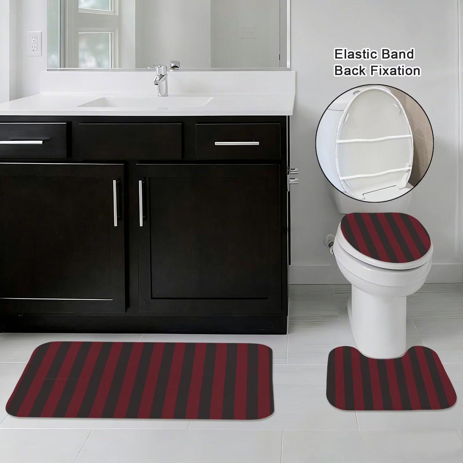 Red Black Vertical Stripe Shower Curtain, Gothic Dark Academia Bath Decor