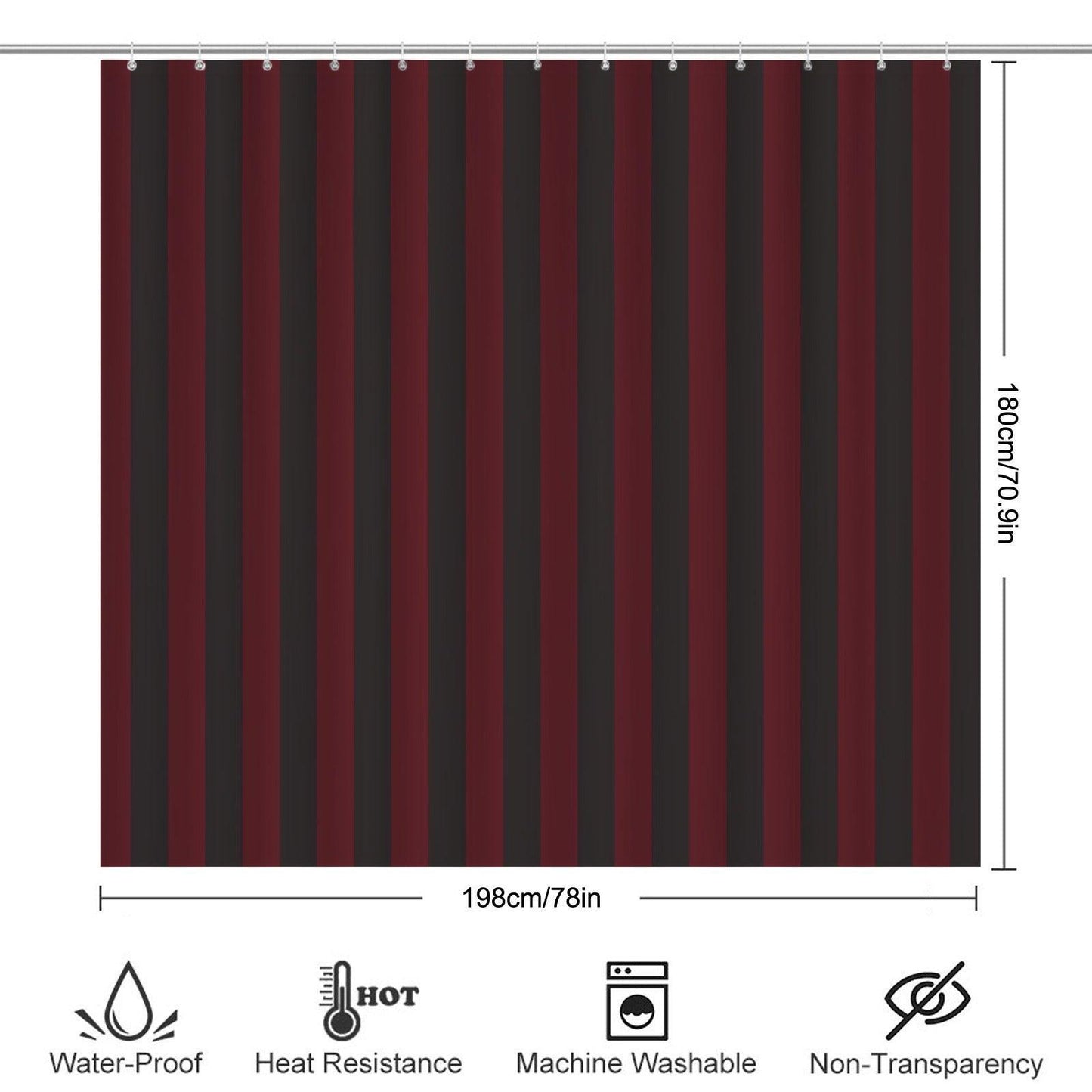 Red Black Striped Bathroom Rug Set, Gothic Bath Mat Trio, Punk Style Toilet Rug