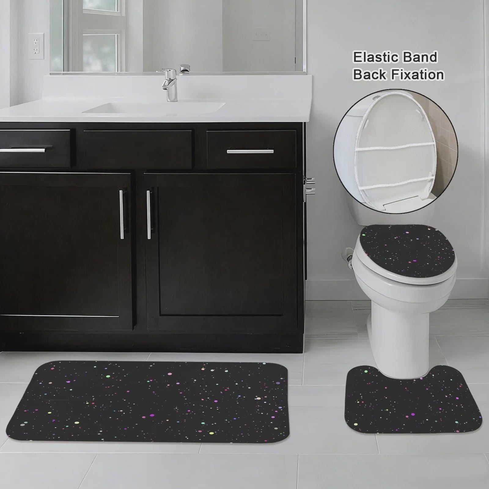 Galaxy Shower Curtain, Colorful Speckled Stars, Celestial Black Bathroom Decor