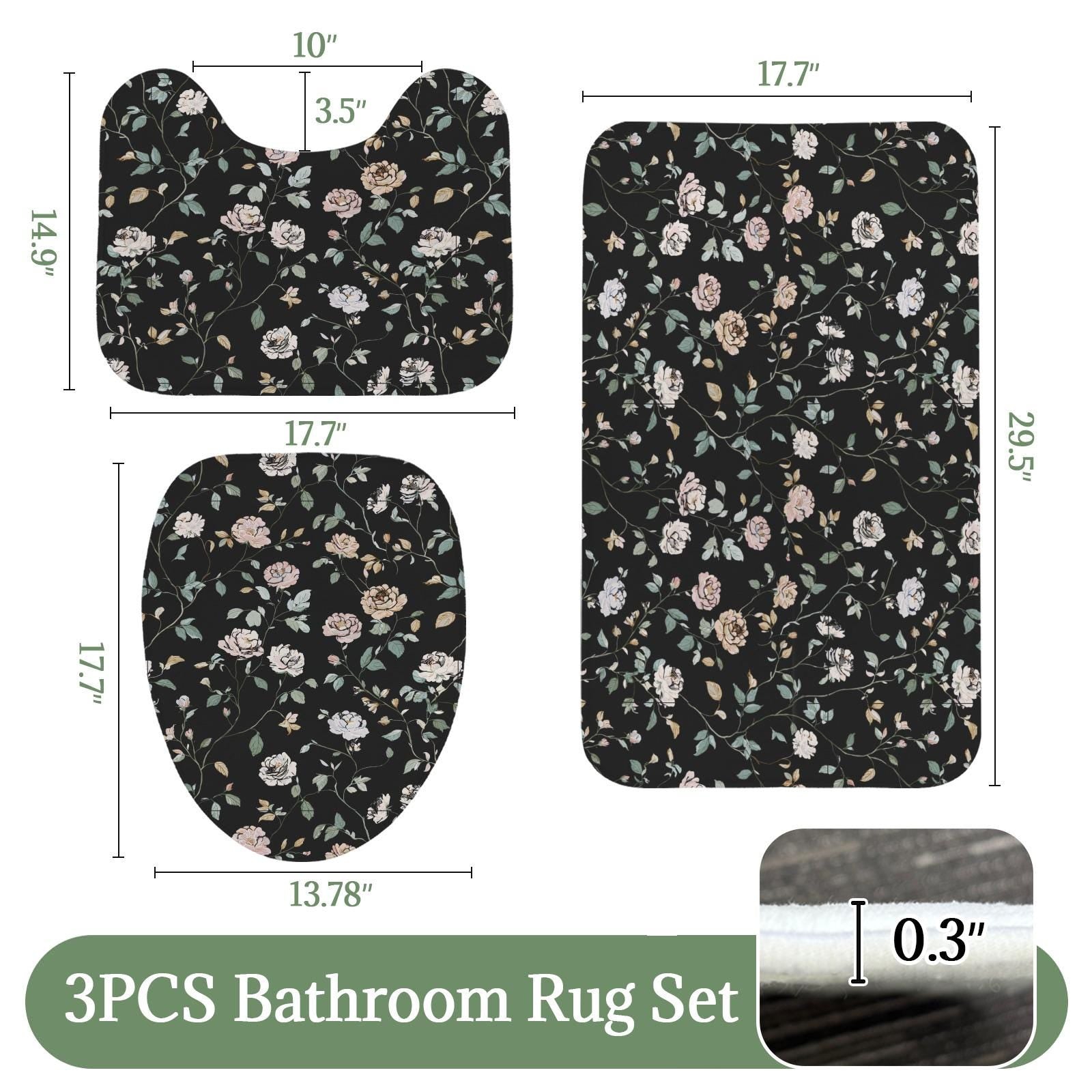 Black Floral Shower Curtain, Vintage Rose Botanical Bath Decor