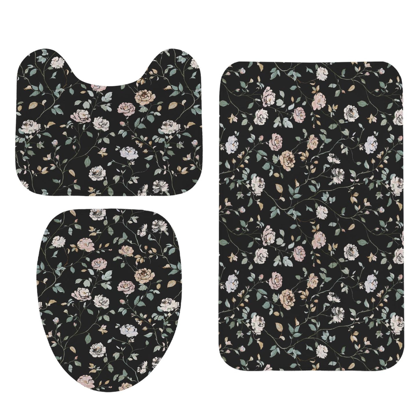 Black Floral Shower Curtain, Vintage Rose Botanical Bath Decor