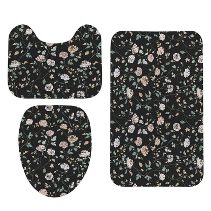 Black Floral Shower Curtain, Vintage Rose Botanical Bath Decor