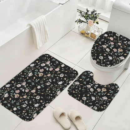 Black Floral Shower Curtain, Vintage Rose Botanical Bath Decor