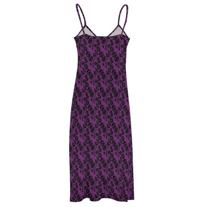 Gothic Maxi Dress, Purple Black Baroque Floral, Victorian Spaghetti Strap Sundress