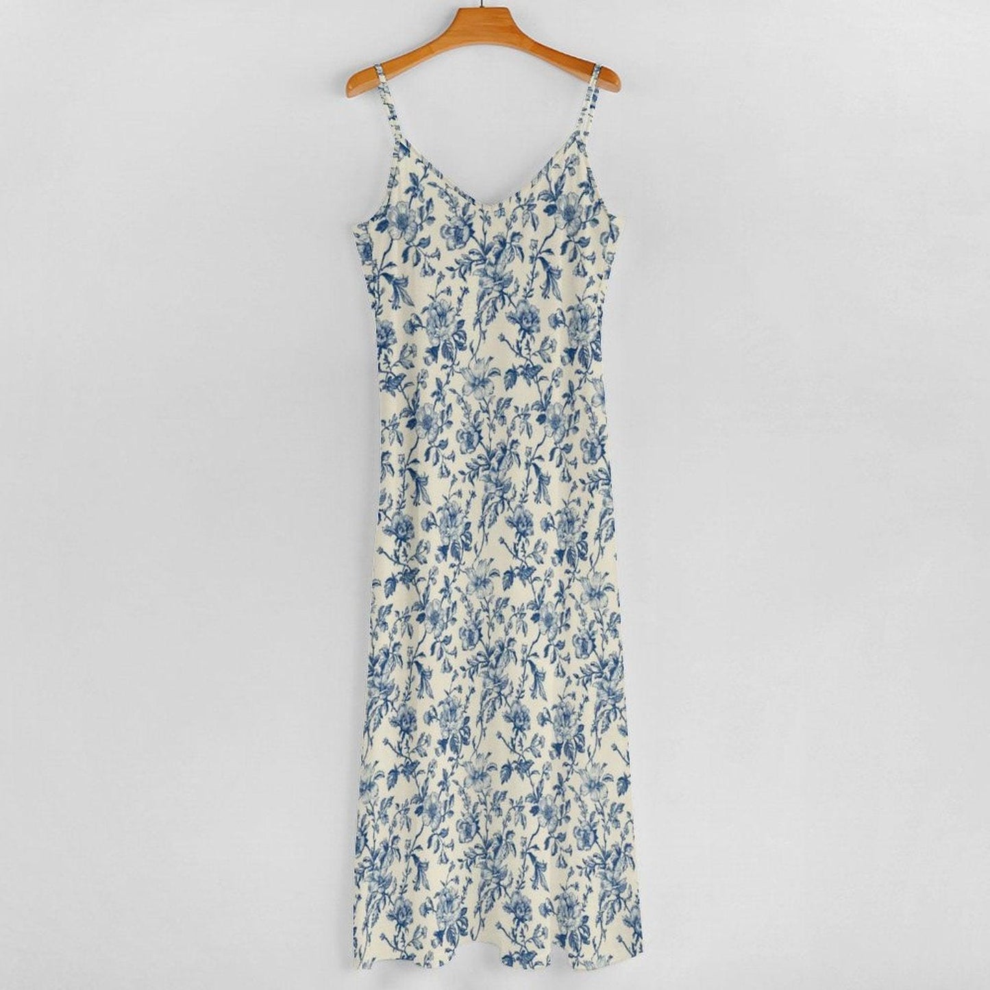 Blue White Chinoiserie Maxi Dress, Coastal Grandmother Floral Sundress, Summer Weddings